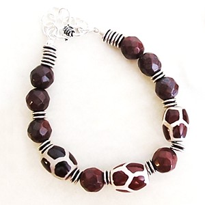 Sterling Silver Giraffe Agate & Red Jasper Bracelet